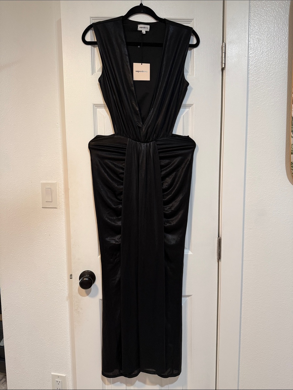 superdown Black One-Shoulder Draped Evening Gown